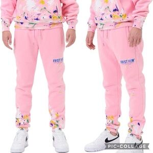 First Row Pink Art Work Hand Painted Jogger Pants Fleece Lined & Unisex Styling